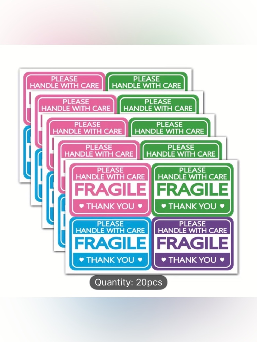 "Fragile - Please Handle With Care" Sticker Pack of 20 NIP